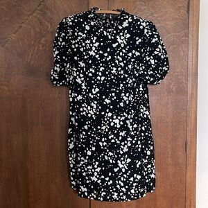 Who What Wear linen blend mock ruffle neck dress pockets